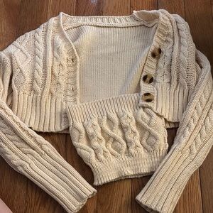 Cable Knit Cream Sweater Set